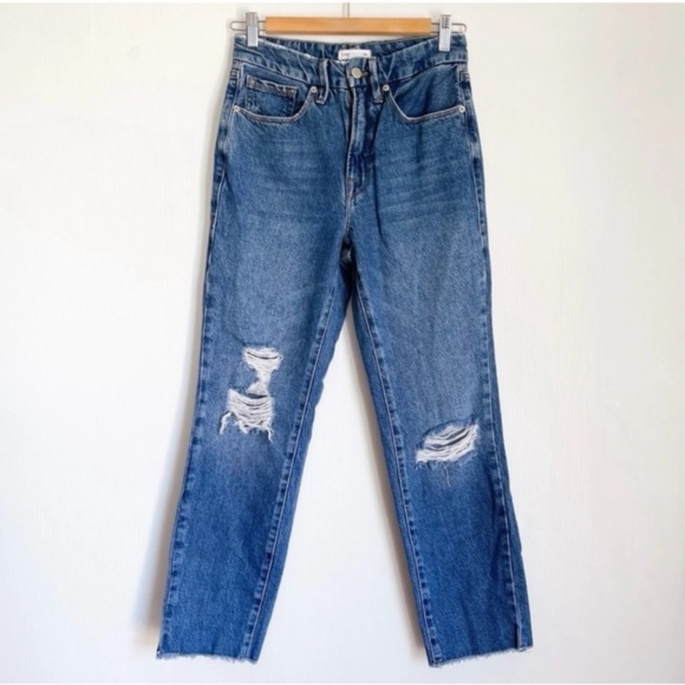 Good American Good Vintage Ripped High Waist Ankle Straight Frayed Jeans  4/27